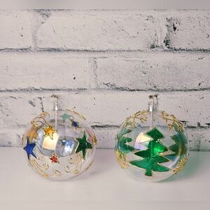 Vintage Traditions Christmas Oil Lamps Set of 2 Hand Painted Glass